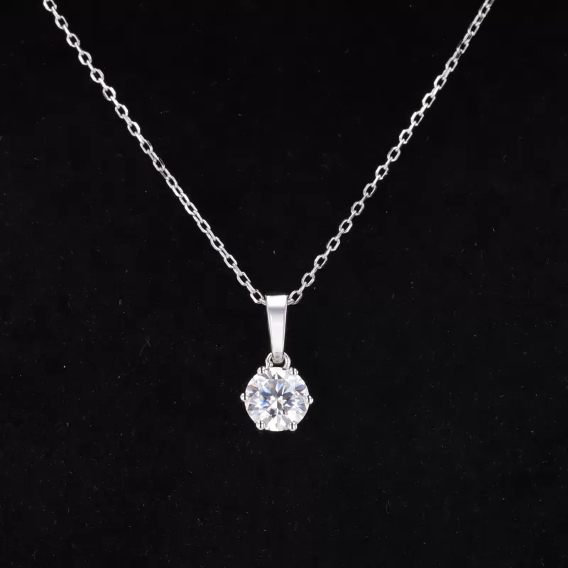 6.5mm Round Brilliant Cut Moissanite S925 Sterling Silver Pendant Necklace