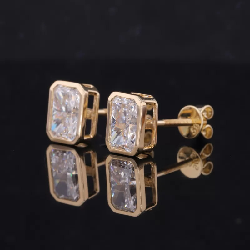 6.6×4.7mm Octagon Emerald Cut Lab Grown Diamond 4 Prongs 18K Gold Diamond Stud Earrings