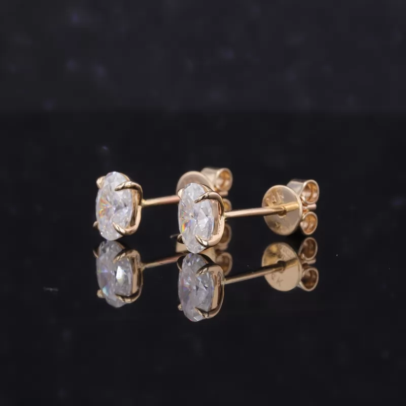 4×6mm Oval Cut Moissanite 14K Yellow Gold Stud Earrings