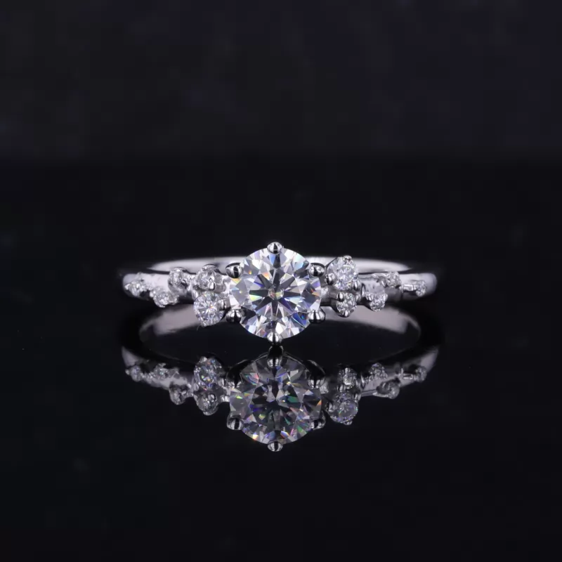 5.5mm Round Brilliant Cut Moissanite 10K White Gold Engagement Ring