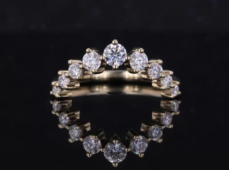 Curved Type Round Brilliant Cut Lab Diamond Ring 10K Yellow Gold Anniversary Rings
