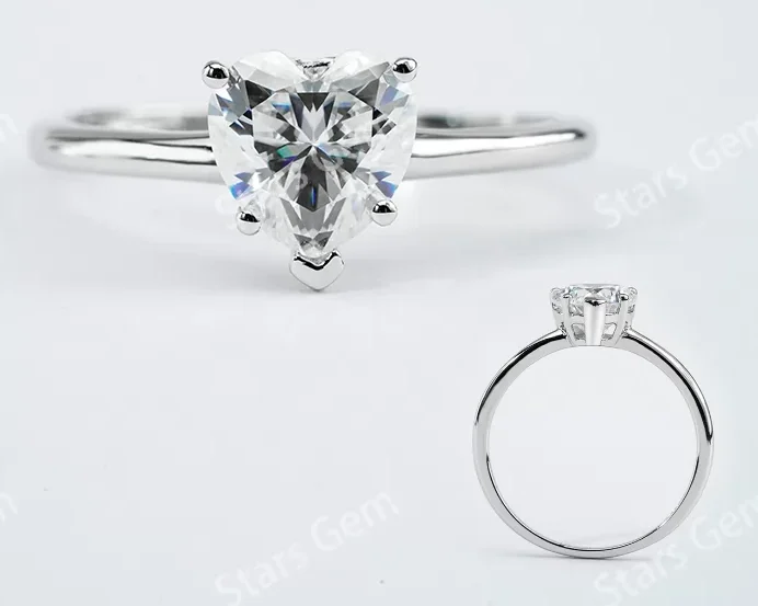 7×7mm Heart Cut Moissanite S925 Sterling Silver Solitaire Engagement Ring