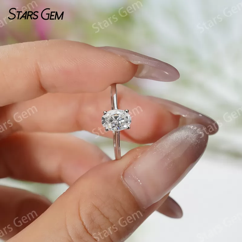 4 Prongs Basket Set 2.72ct Oval Cut Lab Diamond 18K White Gold Solitaire Engagement Ring