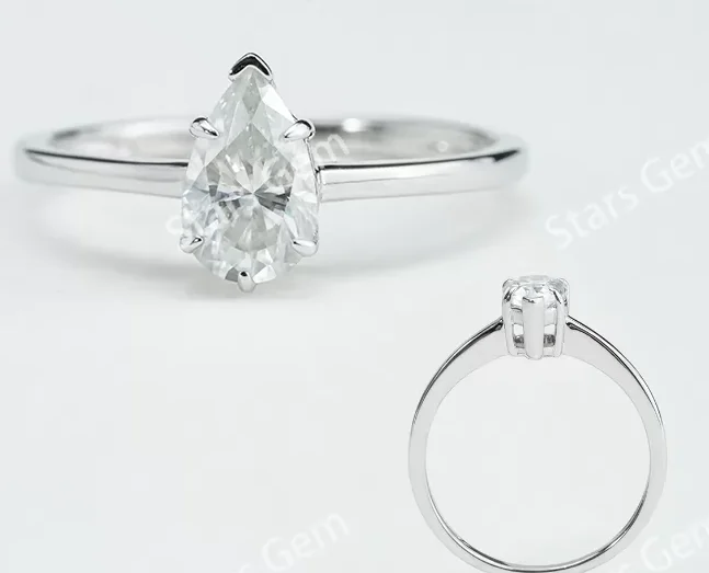 5×8mm Pear Cut Moissanite S925 Sterling Silver Solitaire Engagement Ring