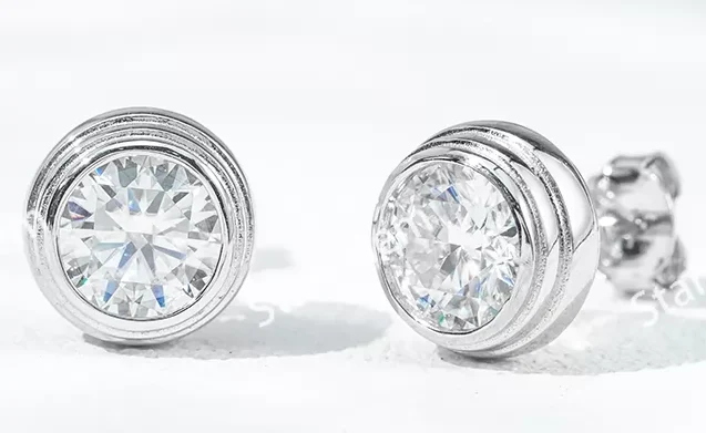 5mm & 6.5mm Round Brilliant Cut Moissanite Bezel Set S925 Sterling Silver Stud Earrings